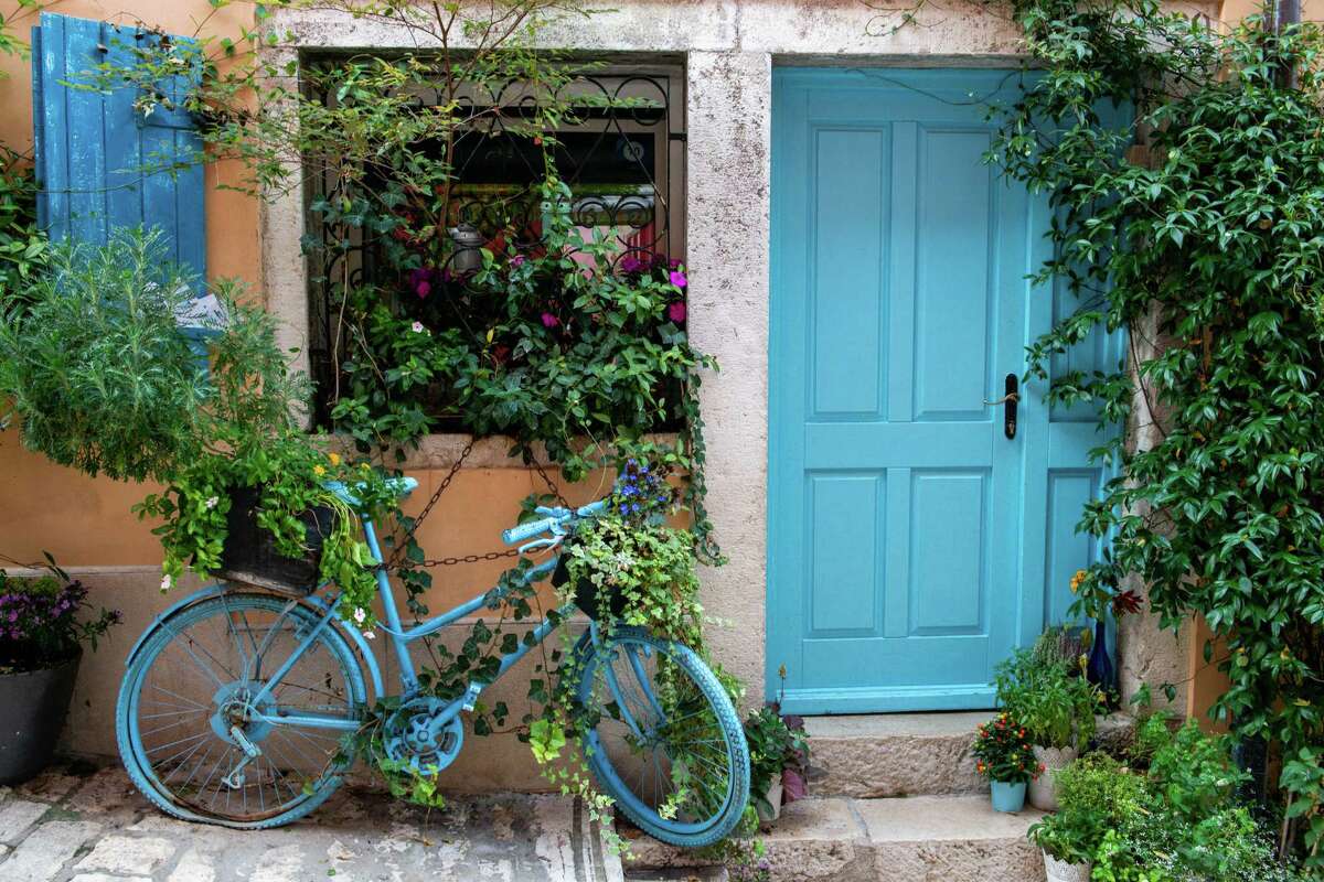 A colorful doorway in the old city of Rovinj.
