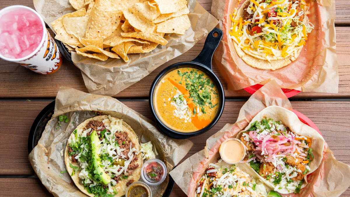 Assorted menu items at Torchy's Tacos.