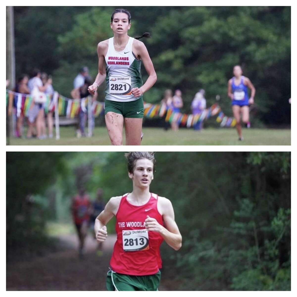 The Woodlands cross country runners Penelope Gracey (top) and Kyle Easton (bottom).