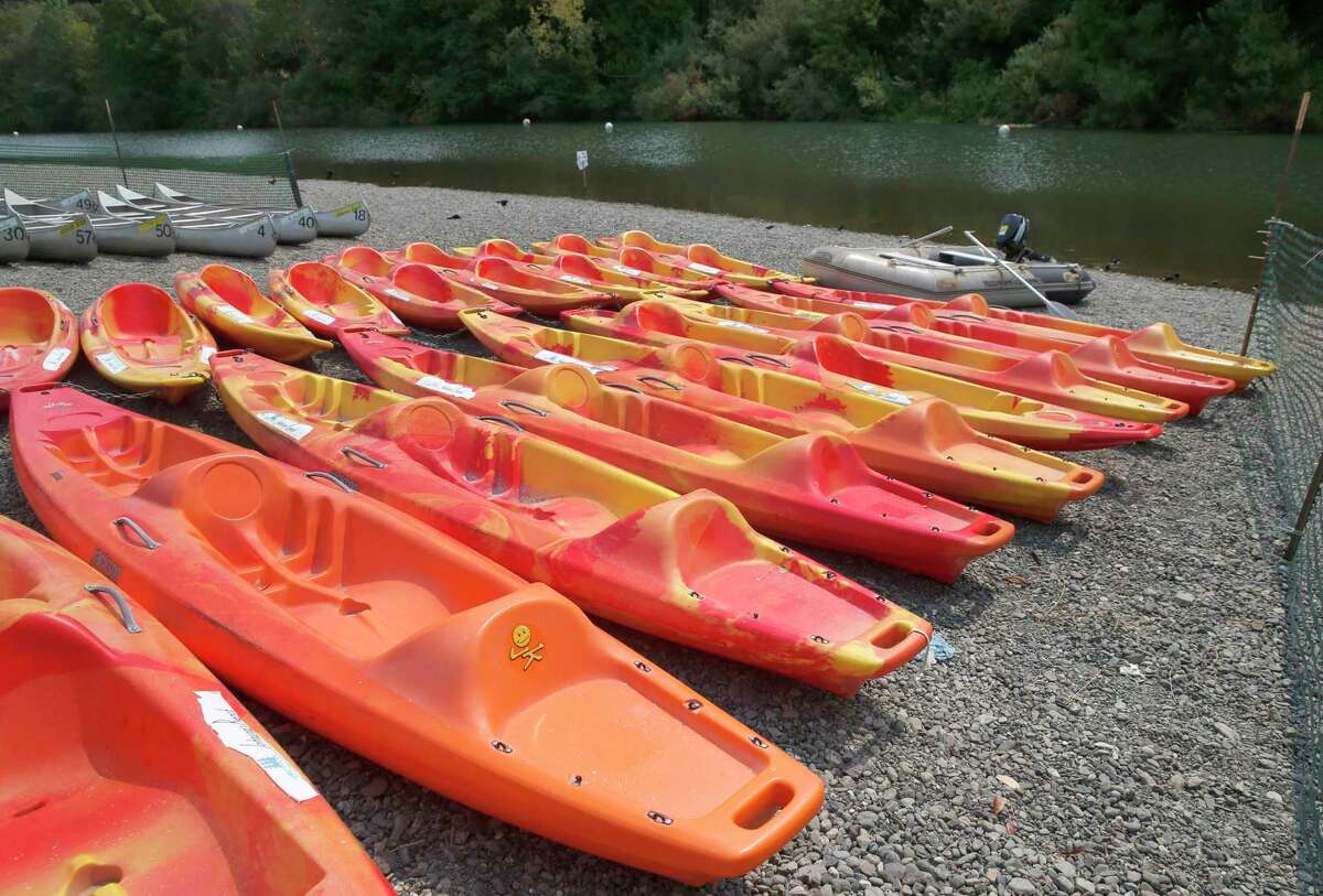 Kayaks at Johnson’s Beach in Guerneville.