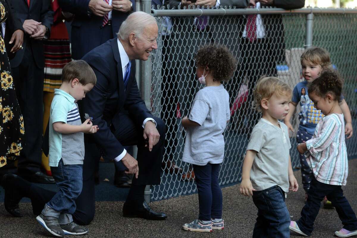 President Joe Biden visits the Capitol Child Development Center in Hartford on Friday.