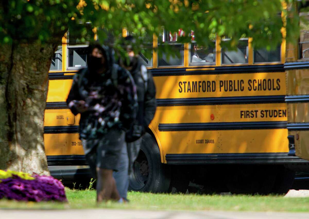 Student dismissal at Westhill High School in Stamford, Conn., on Thursday October 14, 2021.