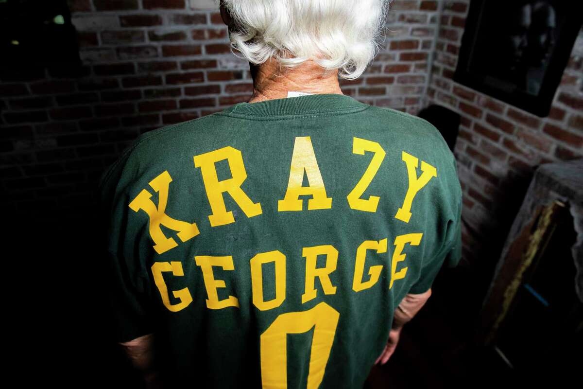 George Henderson, who is also known as Krazy George, at Rookies Sports Lodge, Wednesday, Oct. 13, 2021, in San Jose, Calif.
