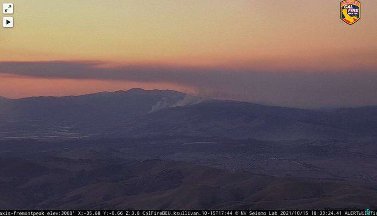 A view from Fremont Peak State Park shows smoke rising on Oct. 15 from the Estrada Fire, which was blazing between Watsonville and Morgan Hill above Hazel Del Road in Santa Cruz County, according to National Weather Service Bay Area officials.