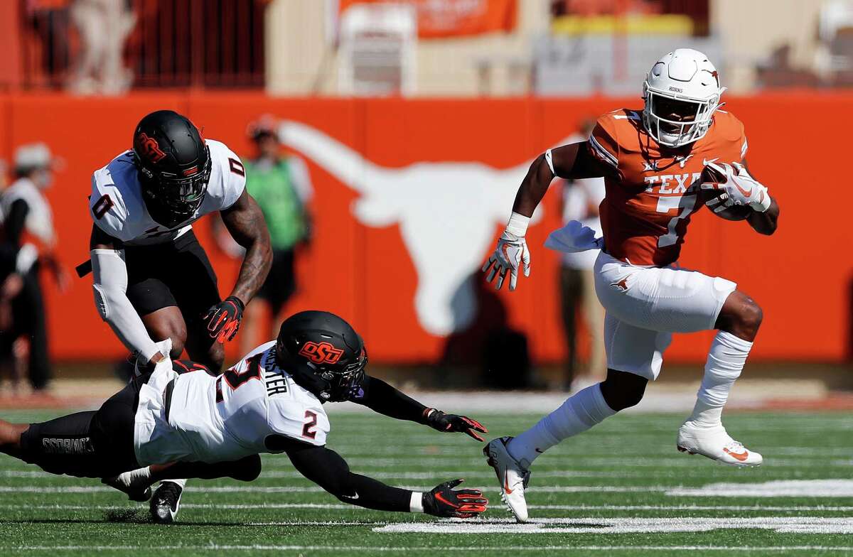 Texas running back Keilan Robinson (7) averaged 7.2 yards on his 45 carries last season. He scored three touchdowns and also blocked a punt for a safety. 