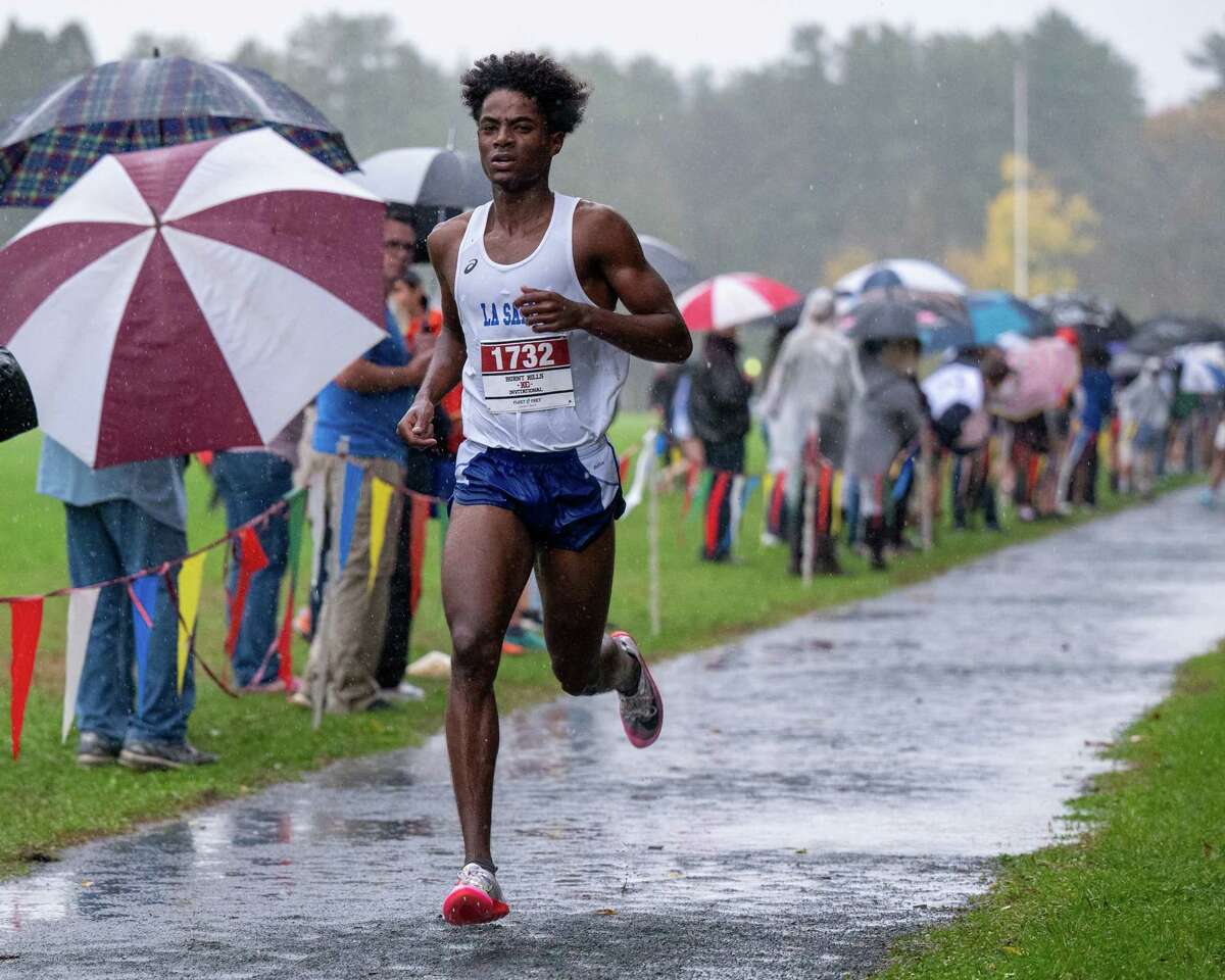 With a time of 14:51.7, Gitch Hayes, of LaSalle Institute, won the Division 3 boys race at the 39th Annual Burnt Hills Cross Country Invitational meet at the Saratoga State Park on Saturday, Oct. 15, 2021. (Jim Franco/Special to the Times Union)