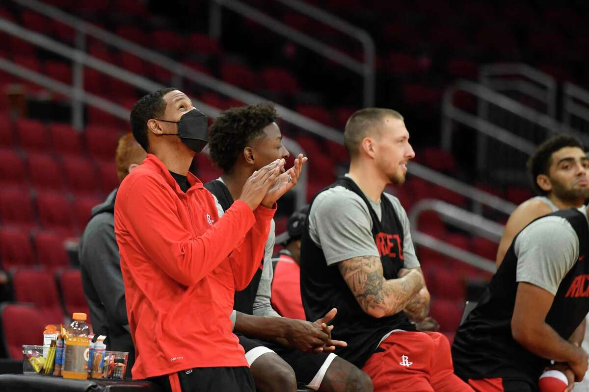 Houston Rockets head coach Stephen Silas applauds during open practice in the Toyota Center on Saturday, Oct.16, 2021, in Houston, Texas.