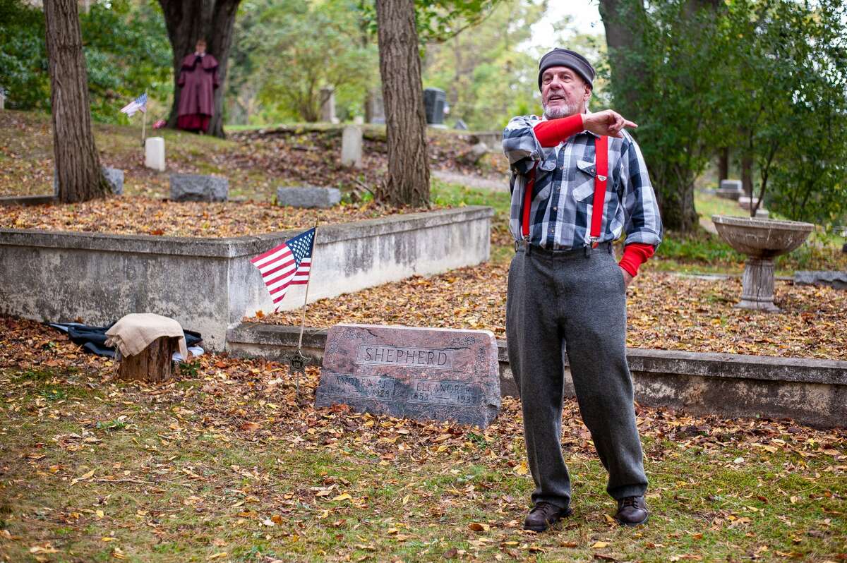 Mount Pleasant resident William Campbell plays civil war vetern Andrew Shepherd during the Edenville Civil War Veterans Cemetery Walk on Oct. 16, 2021 at the Old Edenville Cemetery.