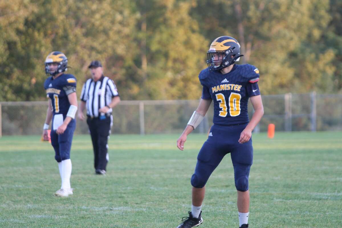 Manistee junior Ben Ceplina readies himself for the next play against Mason County Central. 
