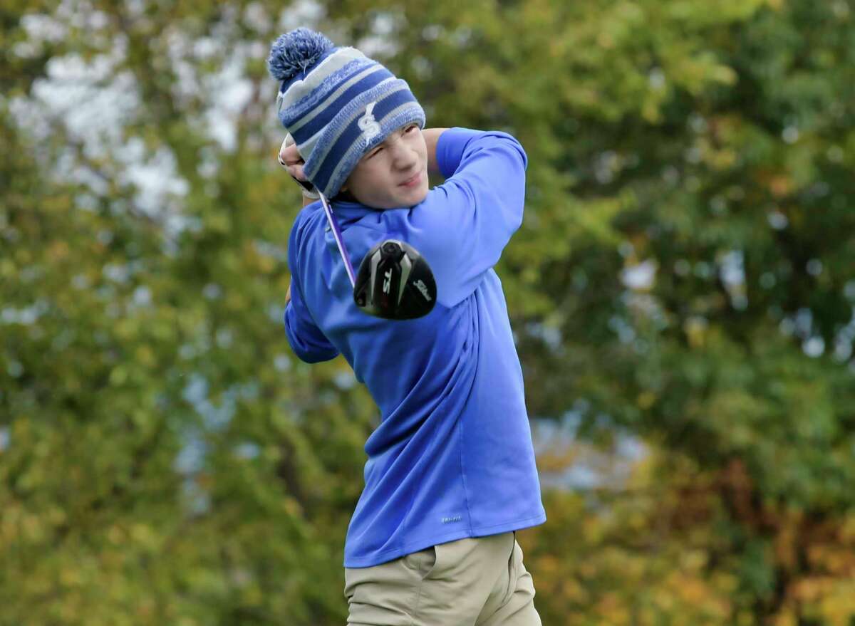 Kellen Dean of Saratoga Springs hits a tee shot on the second hole during the final round of the Section II state qualifier at the Fairways of Halfmoon. He tied for seventh.