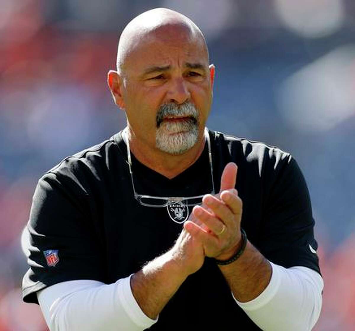 DENVER, COLORADO - OCTOBER 17: Interim Coach Rich Bisaccia of the Las Vegas Raiders reacts before the game against the Denver Broncos at Empower Field At Mile High on October 17, 2021 in Denver, Colorado. (Photo by Justin Edmonds/Getty Images)