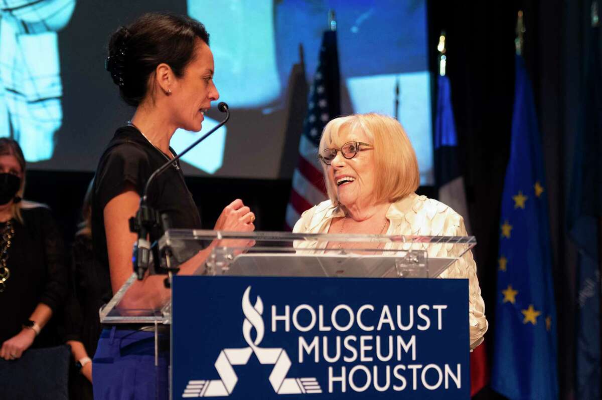 Consul General of France Valerie Baraban presents Ruth Steinfeld with the French Legion of Honor in the Holocaust Museum Houston on Sunday, Oct.17, 2021, in Houston.