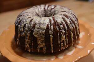 Spiced apple bundt cake with bourbon brown butter frosting prepared by Caroline Barrett at her home on Wednesday, Oct, 6, 2021 in Delmar, N.Y.