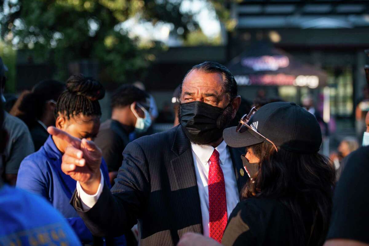 Rep. Al Green greets people during a rally against the redistricting efforts in Austin on Thursday, Oct. 7, at Emancipation Park in Houston, Texas.