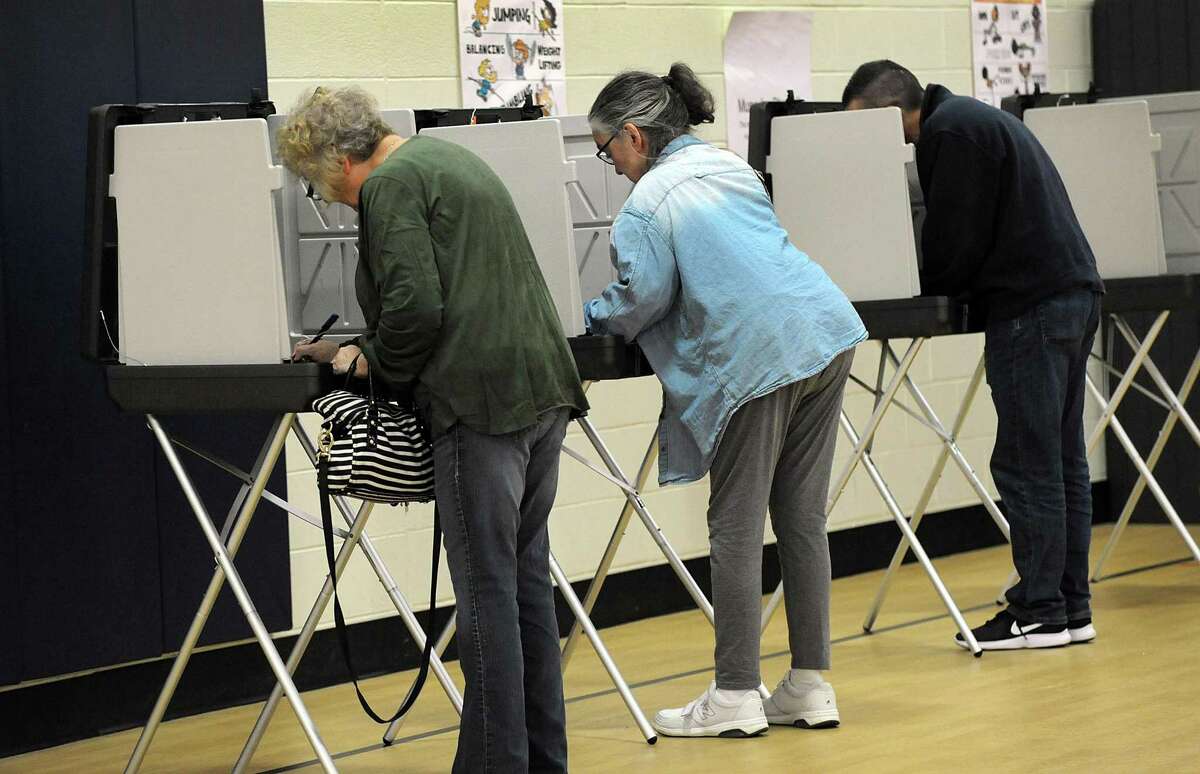 Brookfield residents voting Tuesday, Feb. 27, 2018, on the $14.7 million library project at the Huckleberry Hill School polling place.