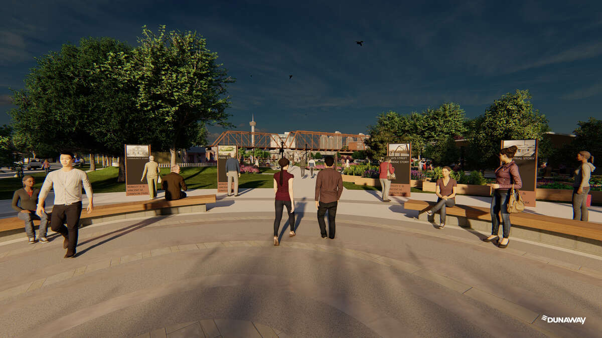 Plans for the vacant 1.7-acre site include a 10,000-square-foot skate park, open space, plazas, small play facilities, shade trees, and a space for the historic bandstand relocated from Alamo Plaza.