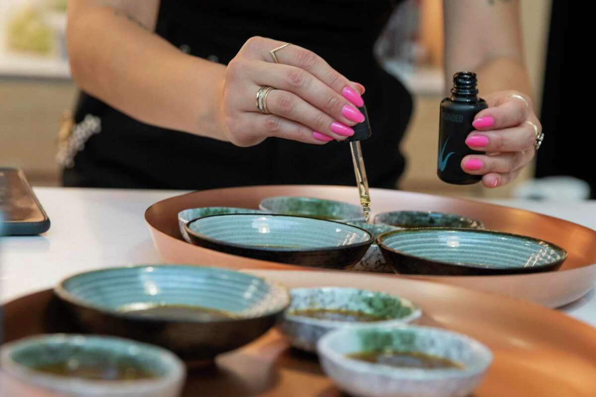 Chun garnishes the dishes with cannabis tinctures from Wellfounded Botanicals, one of the dinner sponsors.