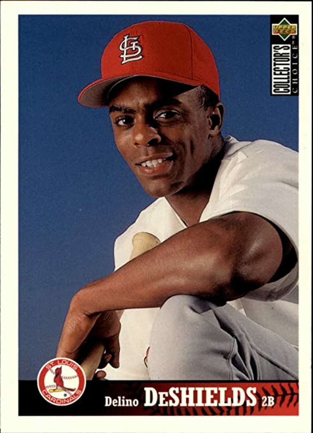 Delino DeShields' 1997 Collector's Choice Upper Deck baseball card. DeShields played for the Cardinals in 1997 and 1998.