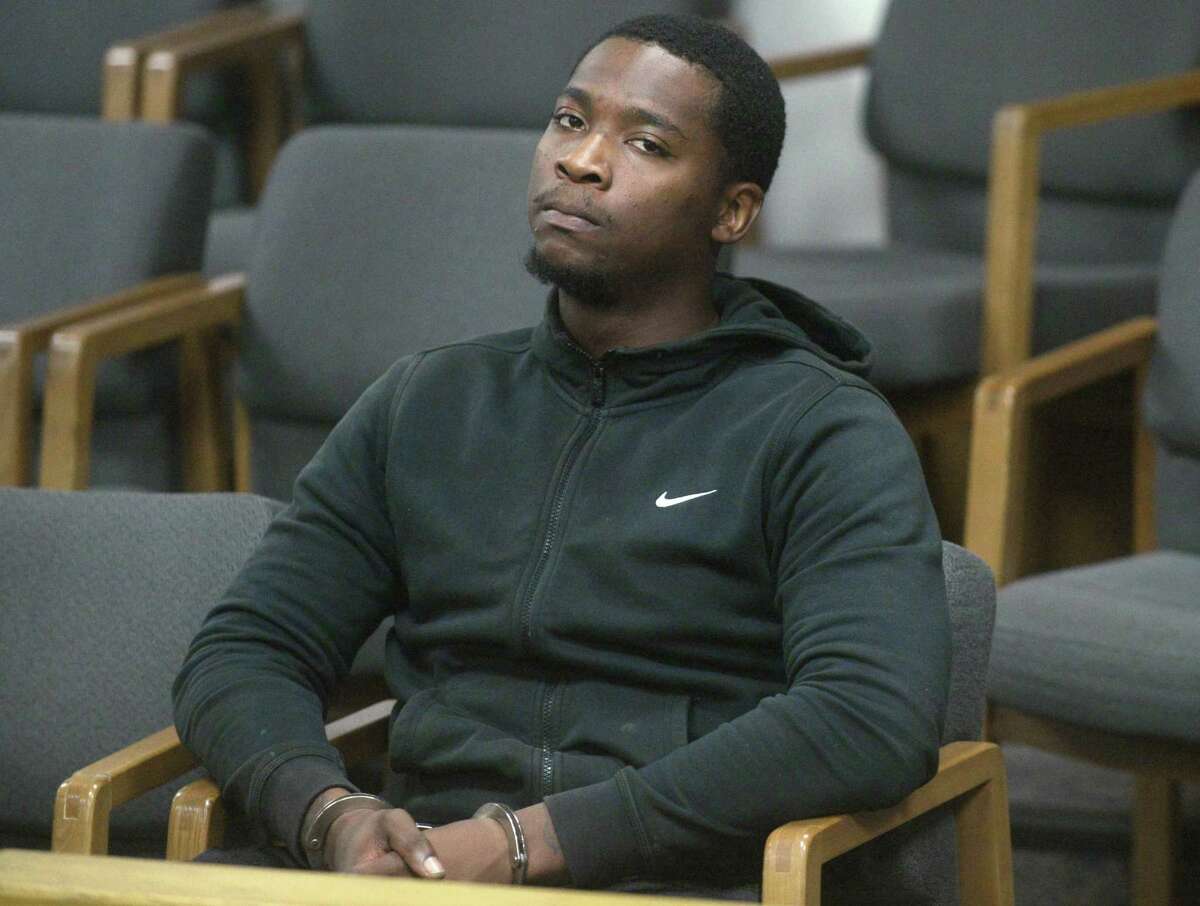 Hakeem Atkinson, 22, is arraigned for murder at Norwalk Superior Court Thursday, September 28, 2017, in Norwalk, Conn. Atkinson ischarged in the slaying of Joseph “Jabs” Bateman, who was fatally shot behind the Avalon Gates housing complex on Belden Avenue in Norwalk on Feb. 3, 2012.
