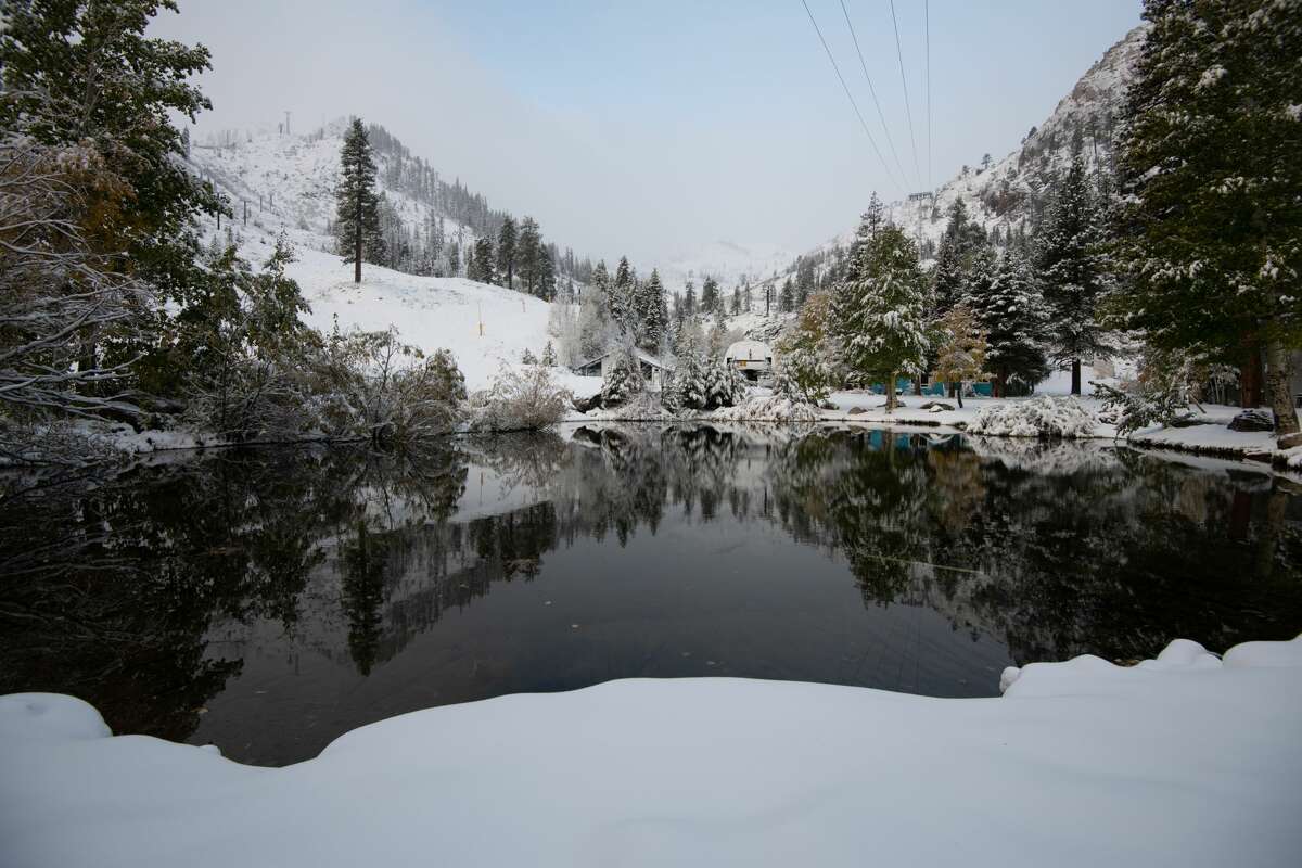 Three inches of new snow fell at the base of Palisades Tahoe in Olympic Valley, Calif. on Oct. 18, 2021.