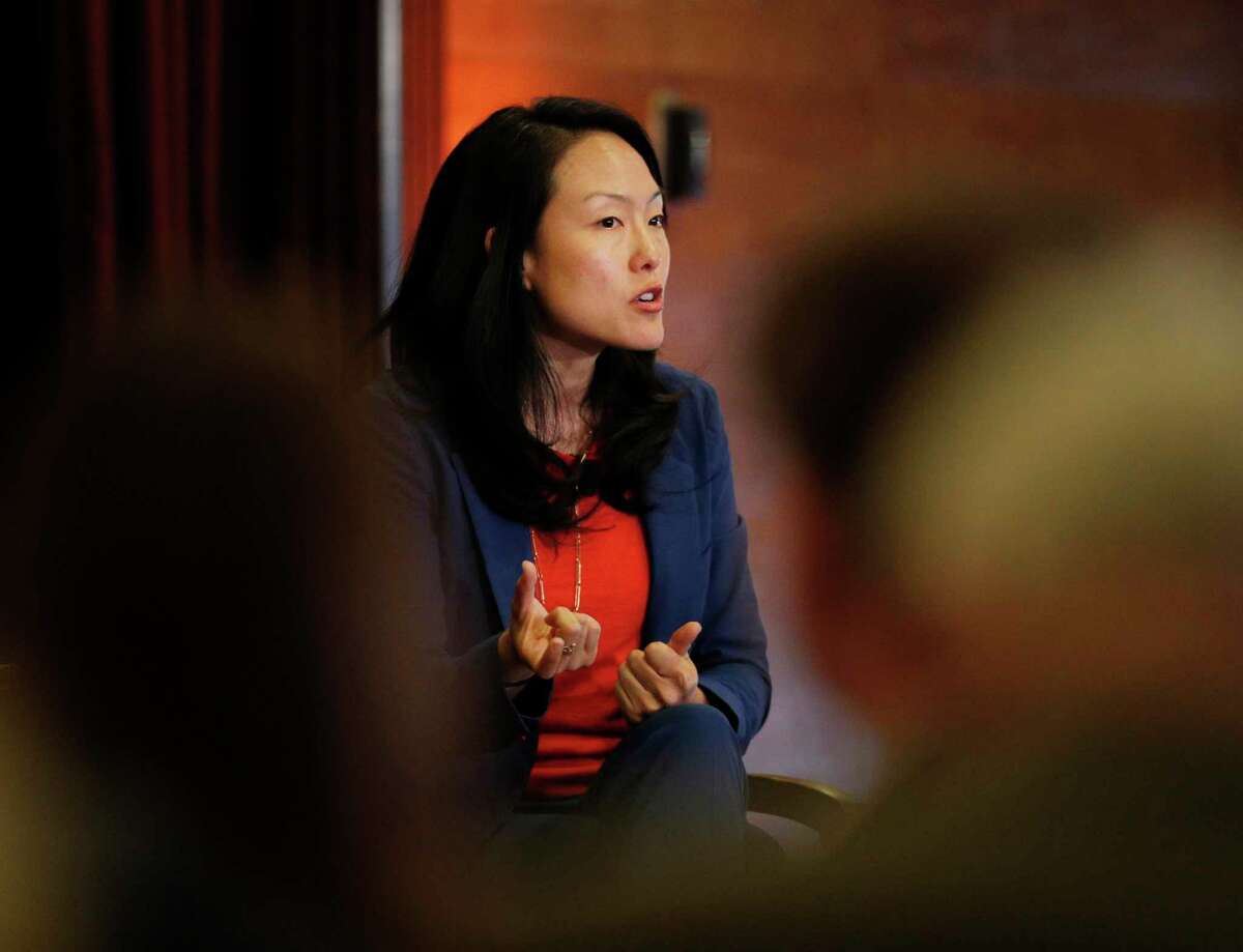 Former San Francisco supervisor Jane Kim during a mayoral debate, in San Francisco, Calif. Kim publicly apologized for bringing a former aide accused of rape to a political event last month.