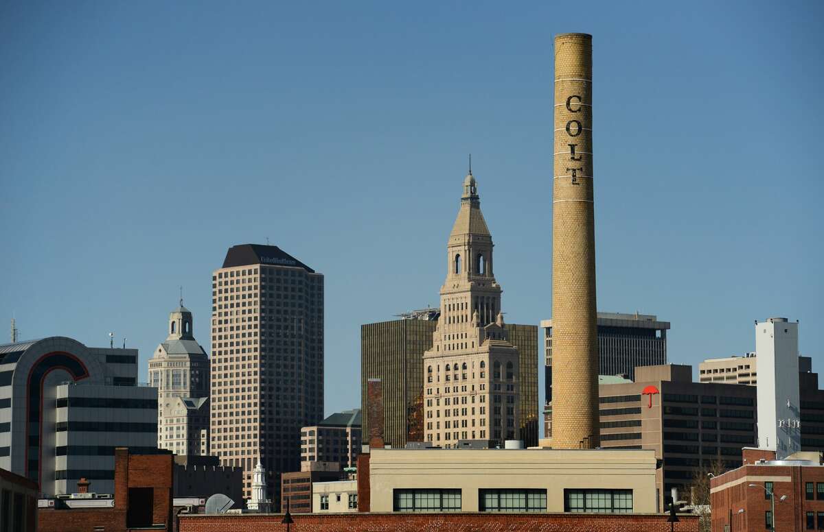 Reminants of the old Colt Armory are still visible in downtown skyline in Hartford, CT on February 14, 2013.