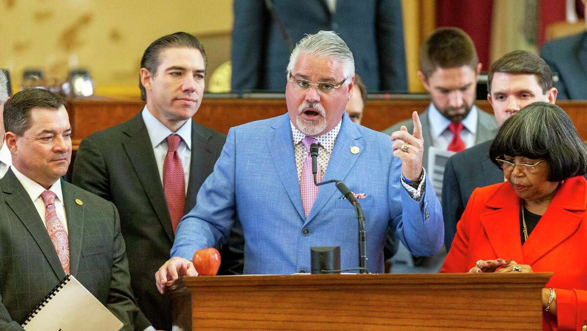 State Rep. Dan Huberty, R-Houston, presents House Bill 3 on the floor House Chamber at the Texas Capitol in Austin, Wednesday, April 3, 2019.(Stephen Spillman / for Express-News)