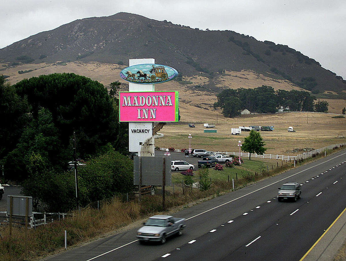 The Madonna Inn sign by Highway 101 in San Luis Obispo.