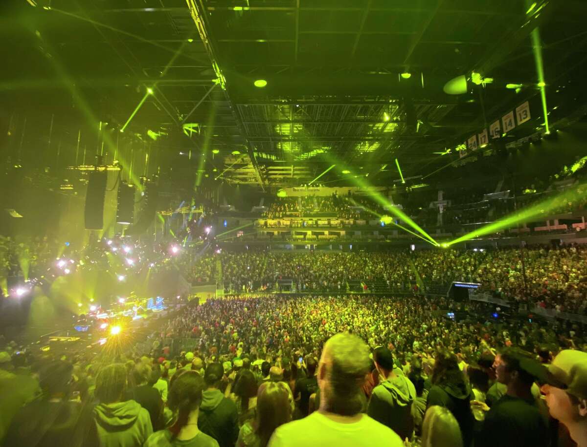 A scene from the Phish concert at the Chase Center in San Francisco on Sunday Oct. 17. Two people fell at the concert, one to his death. The body is believed to have landed near where this image was taken.