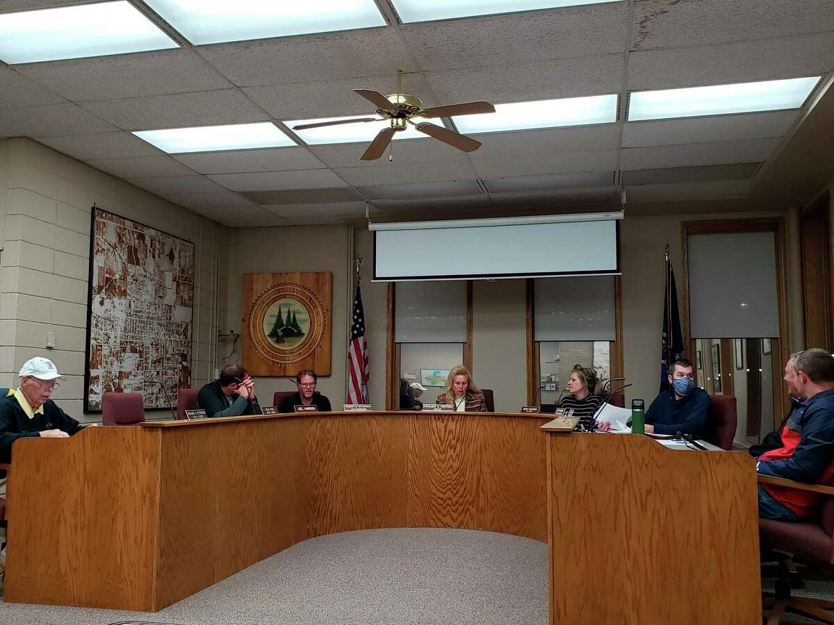 The Bad Axe City Council talks during its Oct. 18 meeting, where members discussed how to move forward on the city's siren. The council will discuss it further at its Nov. 15 meeting, with the public encouraged to attend and make their comments known. (Robert Creenan/Huron Daily Tribune)