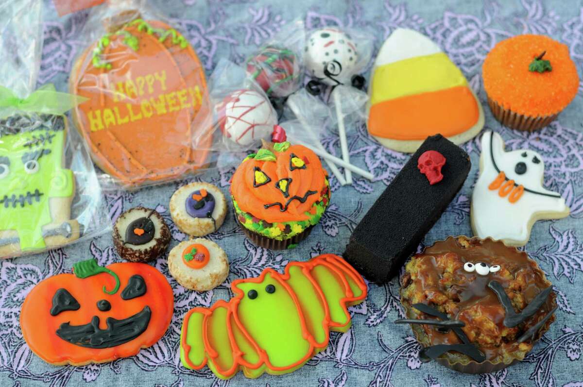 A selection of Halloween-themed treats from San Antonio-area bakeries including (clockwise from top right) Bird Bakery, Extra Fine, Nadler’s Bakery & Deli, Lily’s Cookies and Cosmic Cakery