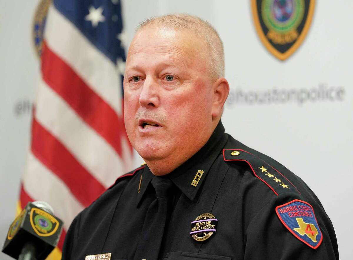Harris County Precinct 4 Constable Mark Herman speaks during a press conference at the Houston Police Dept., 1200 Travis, Wednesday, Oct. 20, 2021.