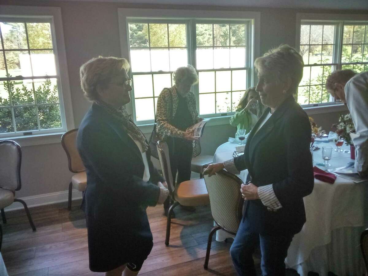 Mayor Elinor Carbone spoke to members of the Torrington-Winsted Rotary Club during their weekly meeting at Green Woods Country Club. Carbone, elected in 2013, is seeking a third term in office. She is pictured with Cindy Oneglia of Torrington.