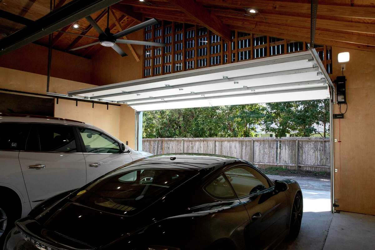 The UV-sealed birch plywood used throughout the interior walls give the garage interior a warm, rich glow.