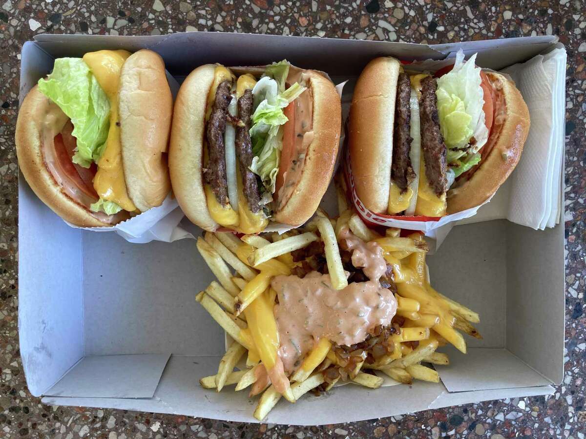 Burgers and fries from In-N-Out, the popular California burger chain.