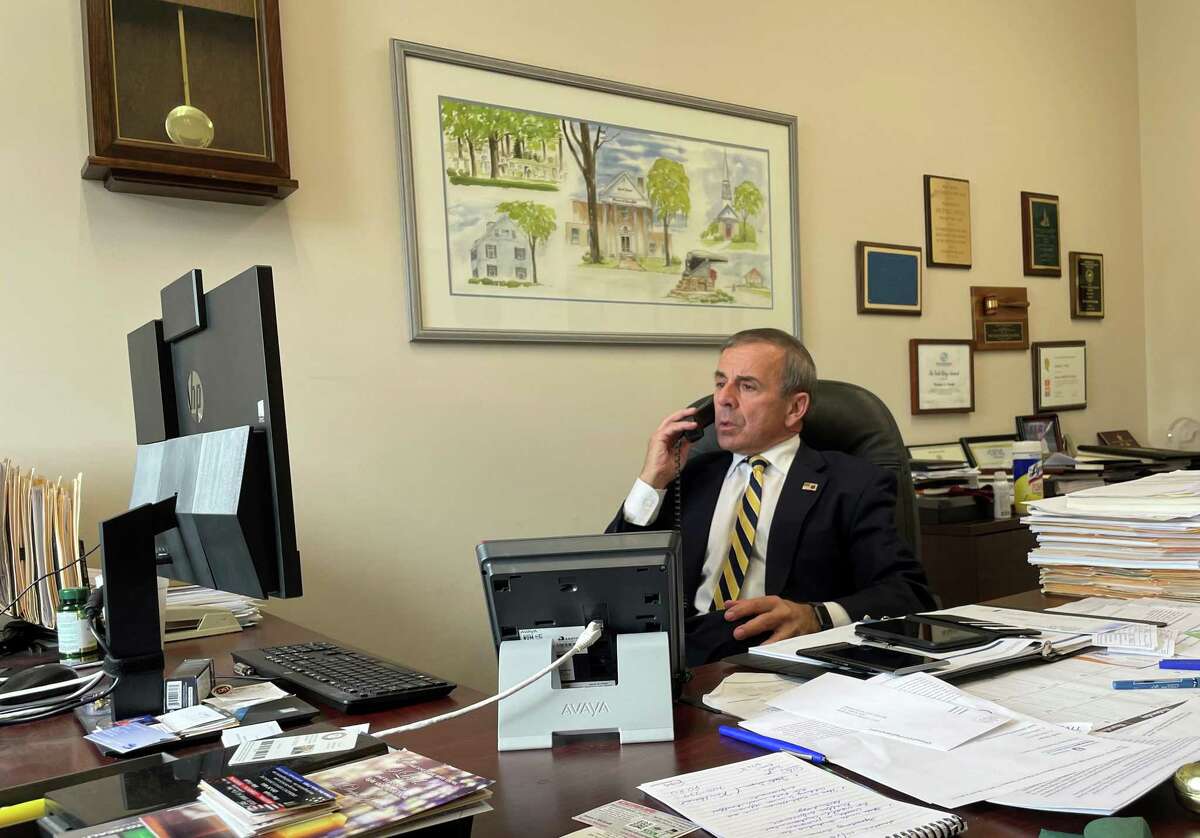 North Haven First Selectman Michael Freda in his office at Town Hall on October 13, 2021.