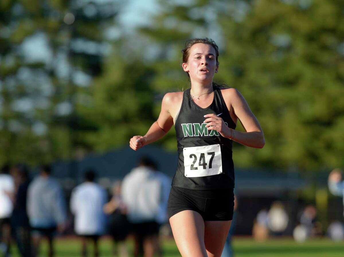 New Milford’s Claire Daniels (247) finished second in the SWC girls varsity high school cross country championships, Wednesday, October 20, 2021, at Bethel High School, Bethel, Conn.