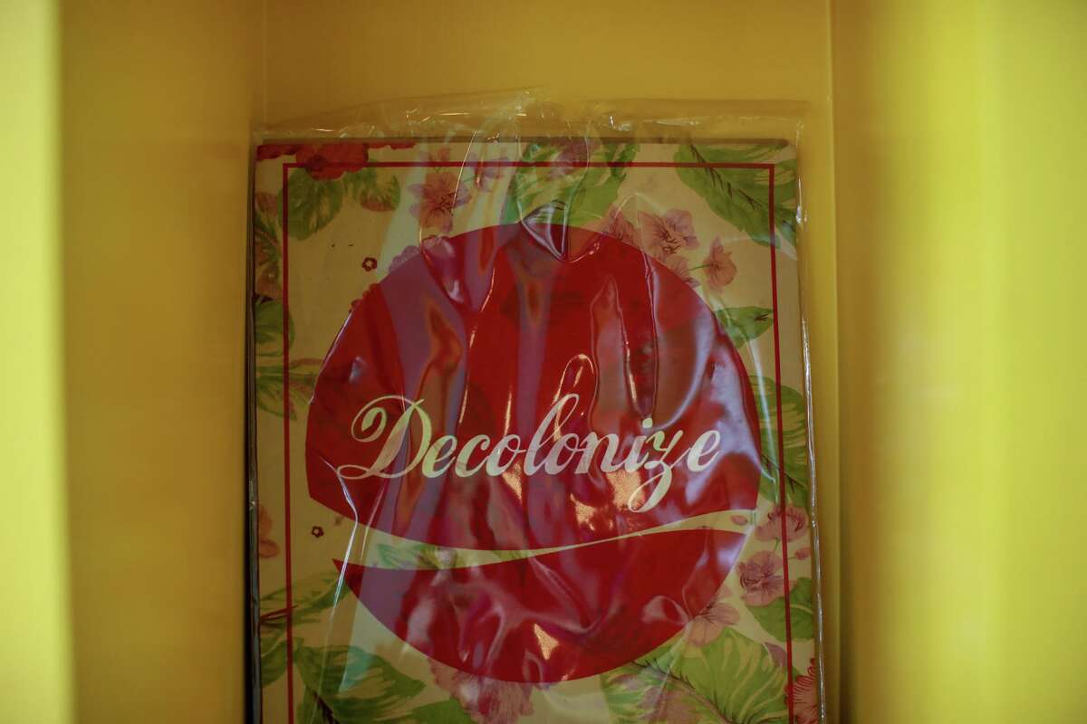 “Decolonize” decor is seen inside Wahpepah’s Kitchen, a Native American restaurant opening soon in Oakland.