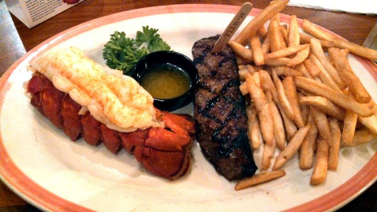 A steak and lobster tail meal at Sizzler steakhouse.