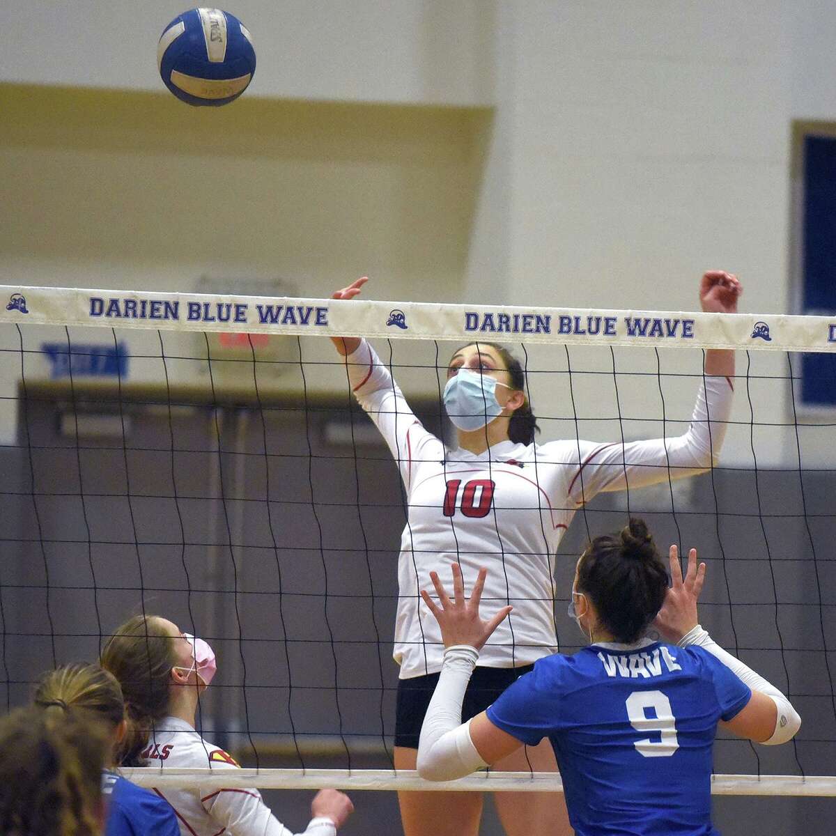 Greenwich's Liana Sarkissian (10) goes up for a shot during the Cardinals' girls volleyball match in Darien on Thursday, Oct. 29, 2020.