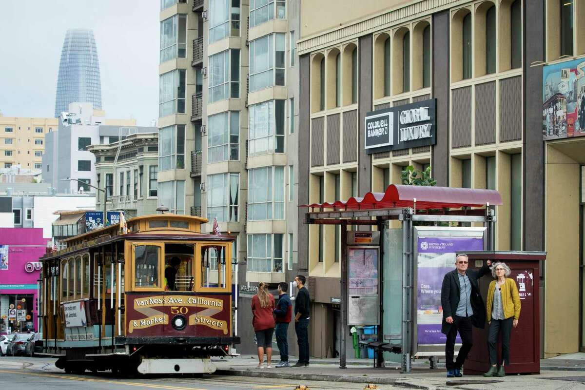 Andrew Dunbar (left) and Zoee Astrachan, co-founders of Interstice Architects, proposed an upgrade to the California Street cable car stop near Van Ness Avenue to draw more traffic to the Polk Street commercial district.