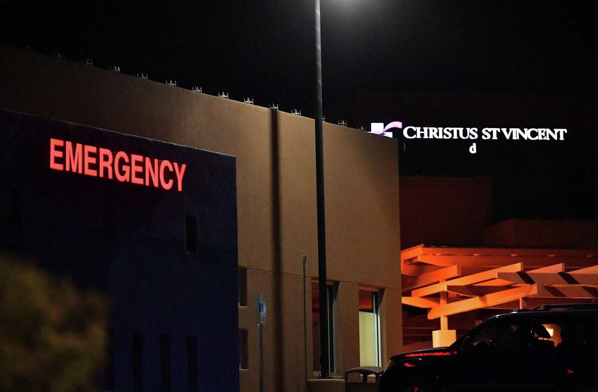 SANTA FE, NEW MEXICO - OCTOBER 21: An exterior view shows a lighted 'EMERGENCY' sign near the emergency entrance to Christus St. Vincent Medical Center, where "Rust" director Joel Souza was transported, on October 21, 2021 in Santa Fe, New Mexico. Souza was injured and director of photography Halyna Hutchins was killed on set while filming the movie "Rust" at Bonanza Creek Ranch near Santa Fe, New Mexico on October 21, 2021. The film's star and producer Alec Baldwin discharged a prop firearm that hit Hutchins and Souza. (Photo by Sam Wasson/Getty Images)