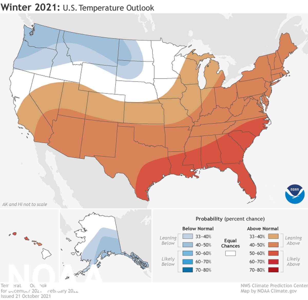 Weather predictions for San Antonio area in winter 2022