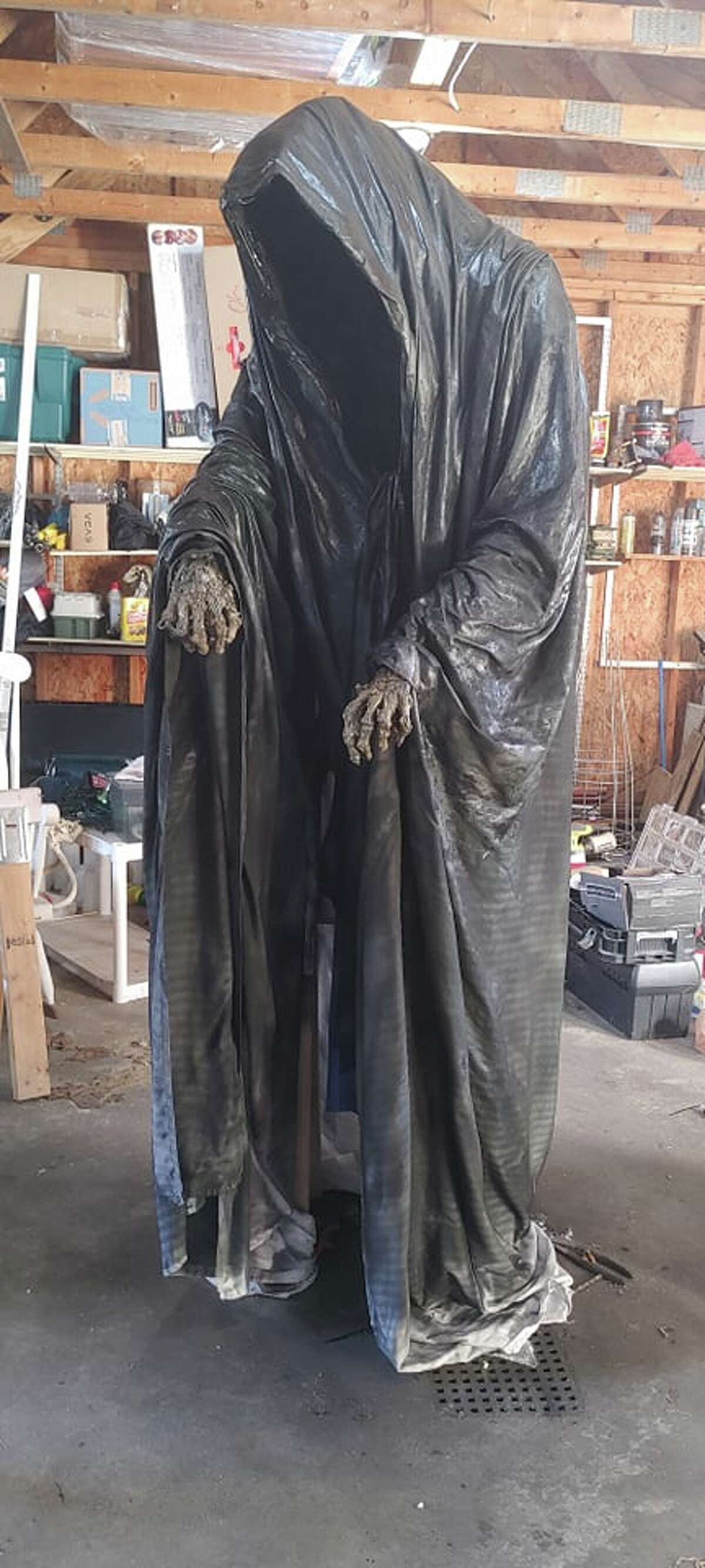 Midland resident Rachael Lyon's 7-foot wraith, an undead creature or spirit, that she and her husband made this year. The couple is waiting to put him out until closer to Halloween.