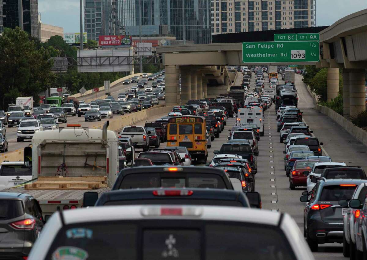 Rush hour traffic at East Loop southbound toward Interstate 59 is photographed Tuesday, Oct. 12, 2021, in Houston. The city’s heavy traffic can be intimidating for new drivers.
