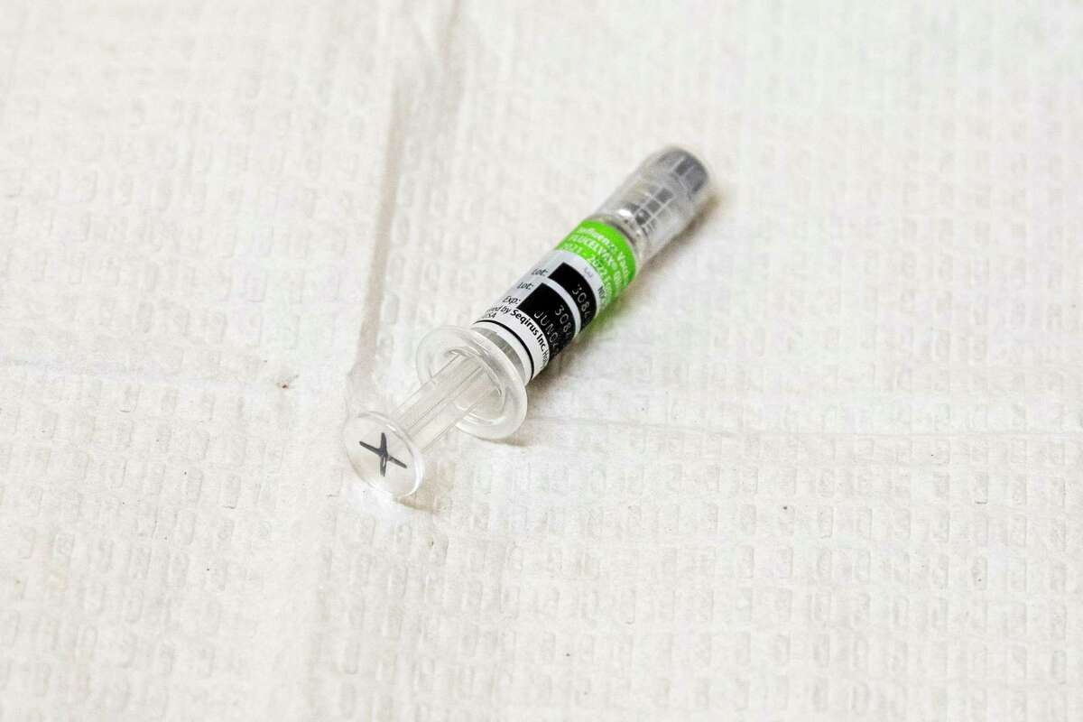 A flu vaccine is seen on a counter at a CVS clinic in San Francisco, California Thursday, Sept. 9, 2021.