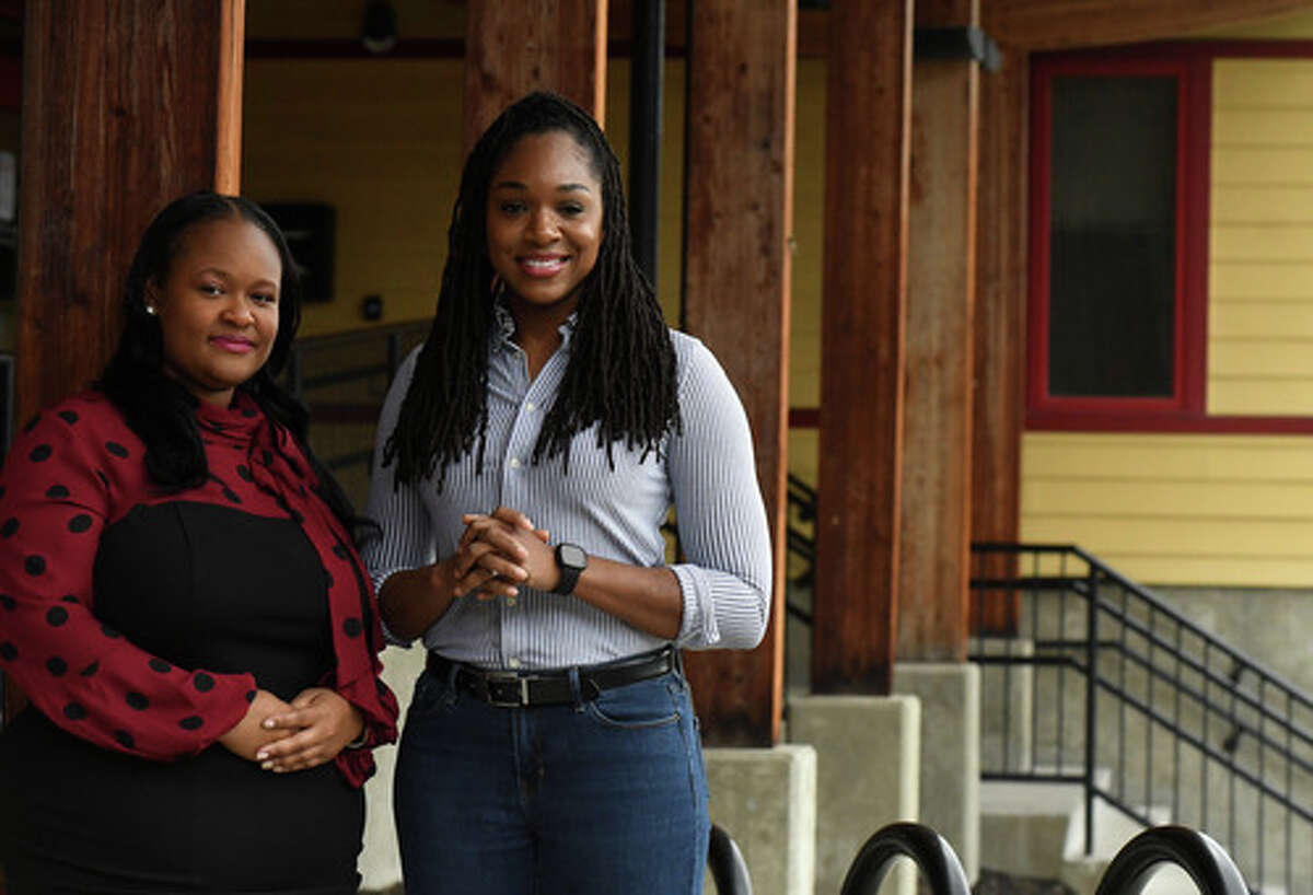 Chrisheena Hill, left, and Andrea Ellis are co-principals of KIPP Albany Community Elementary School on Thursday, Sept. 30, 2021, at KIPP Elementary in Albany, N.Y.