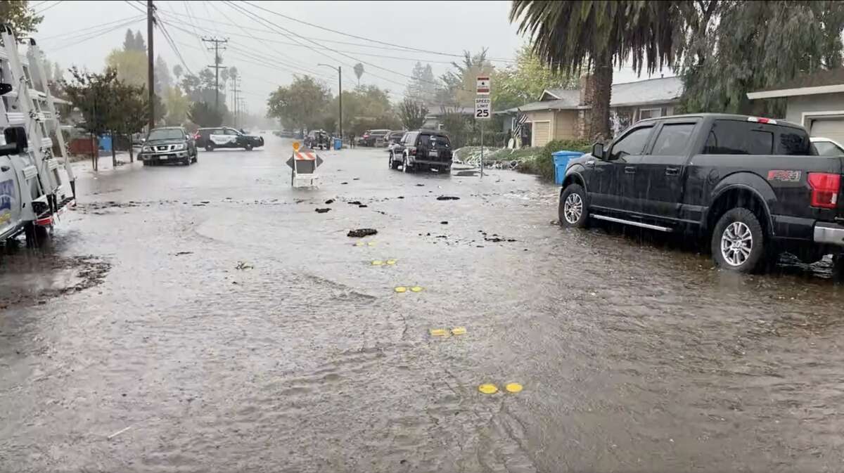 The streets of Santa Rosa were flooded on Oct. 24, 2021, amid an atmospheric river event.
