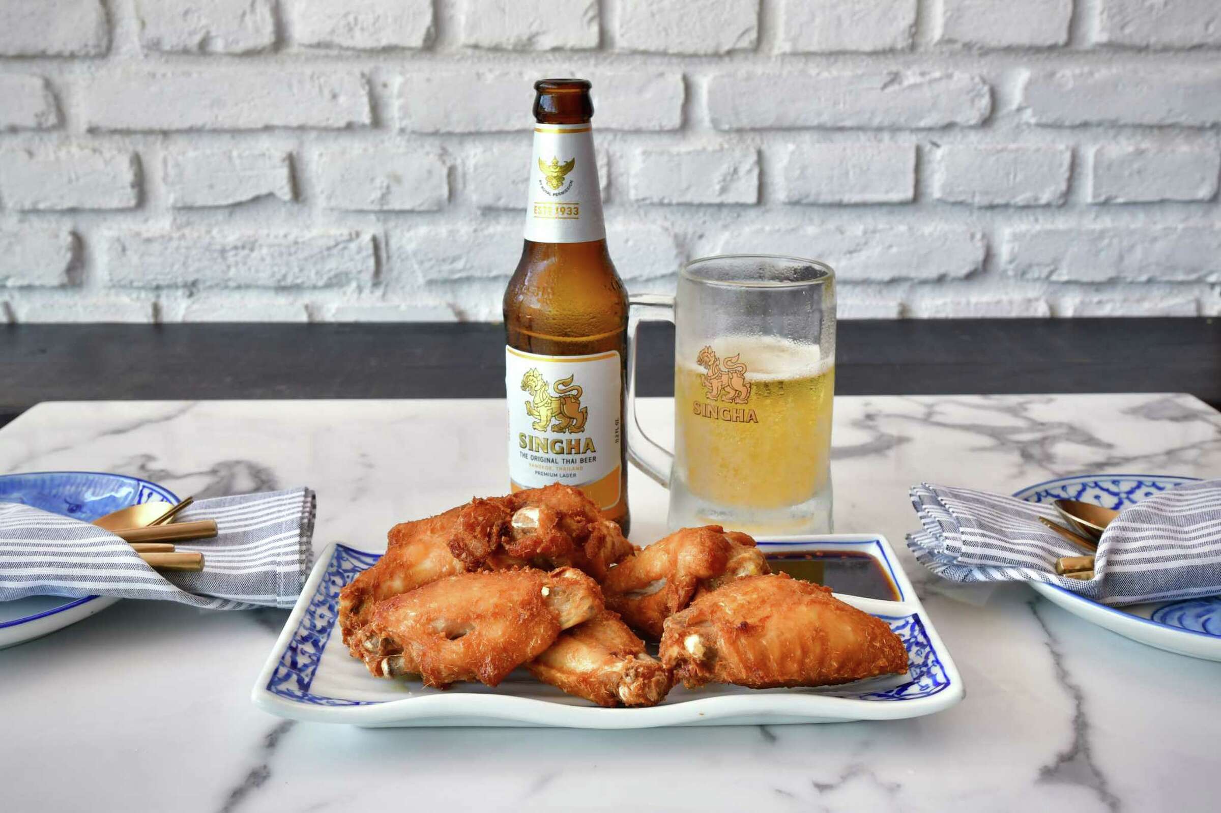 Fried chicken with beer in the background