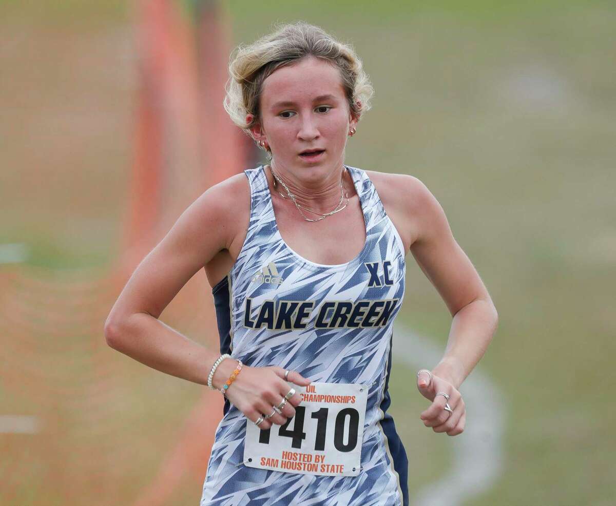 Lake Creek’s Emma Little finished first in the Region III-5A cross country meet, Monday, Oct. 25, 2021, in Huntsville